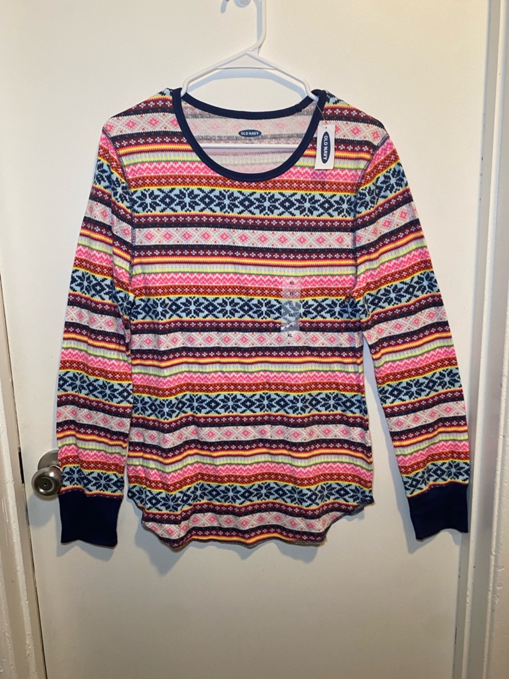 Old Navy Striped Fair Isle Pajama - Pink, Navy, Yellow